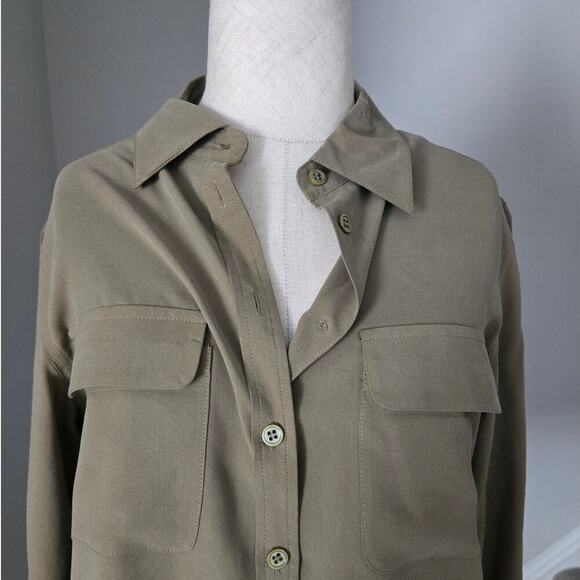 Vintage Trace M Military Green Silk Buttoned Long Sleeve Shirt size S - Picture 3 of 4